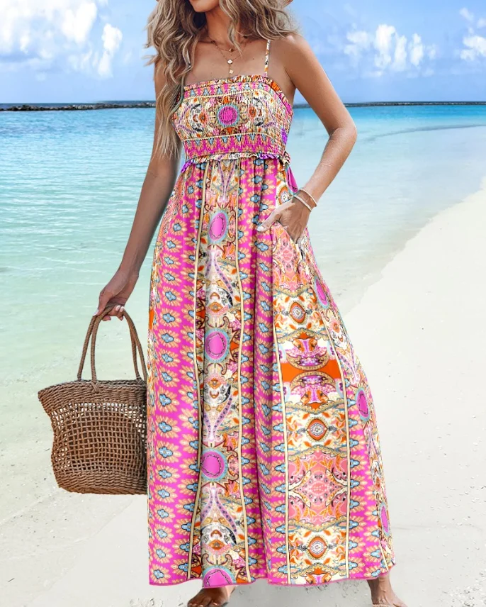 Kadın Spagetti Askılı Maxi Elb - Boho Summer Beach Maxi Dress incelemesi ve fiyatı