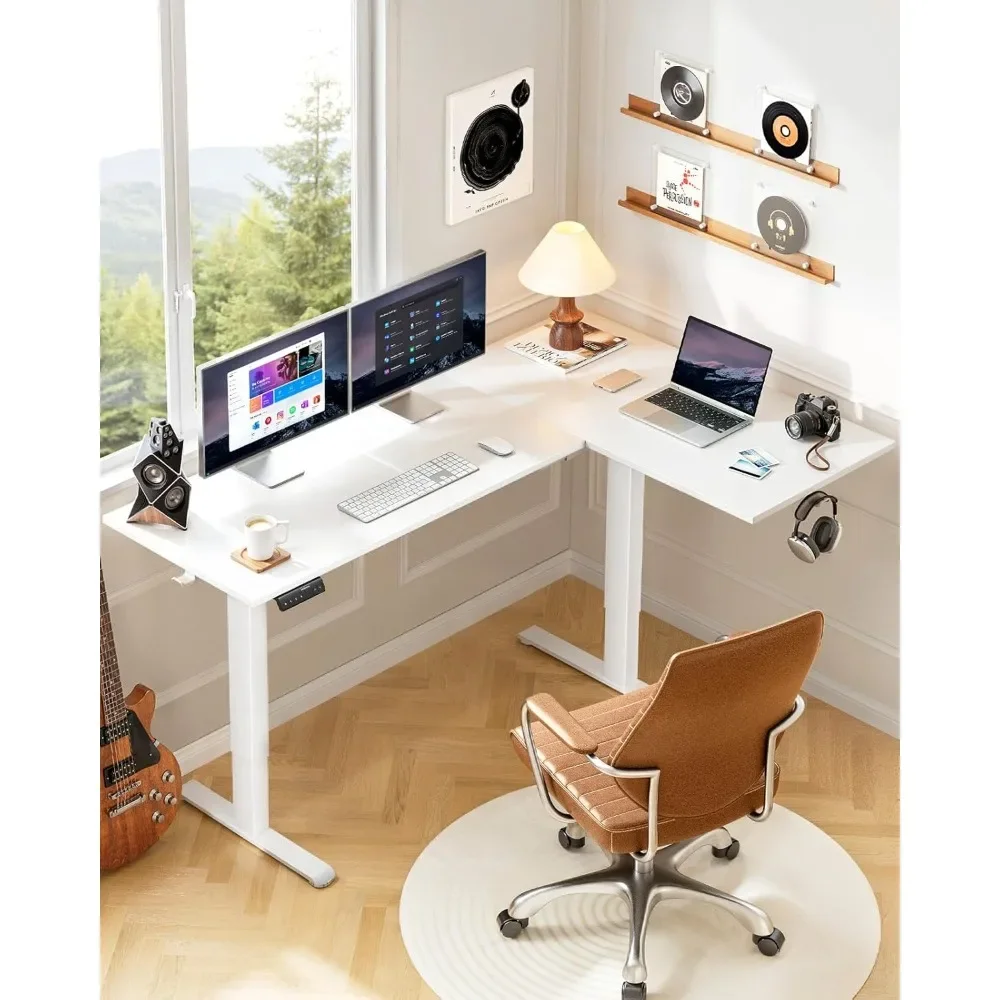 L-Shaped Standing Desk, 71 x 48 inch Dual Motor Corner Standing Desk, Electric Height Adjustable Computer Desk with Cable Tray