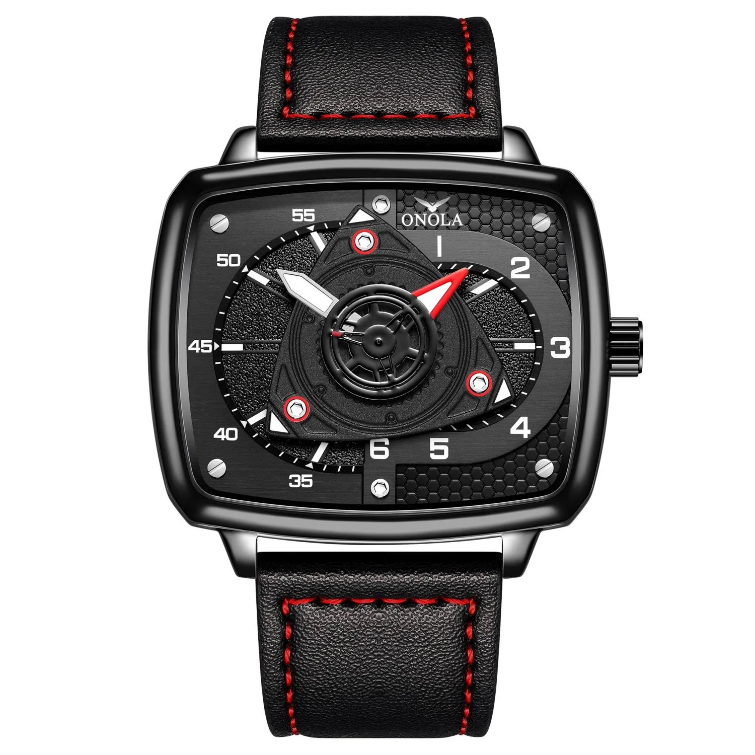 Unique Creative Square Quartz Watch for Men with Fortune Rotation Design Fashion and Wristwatch