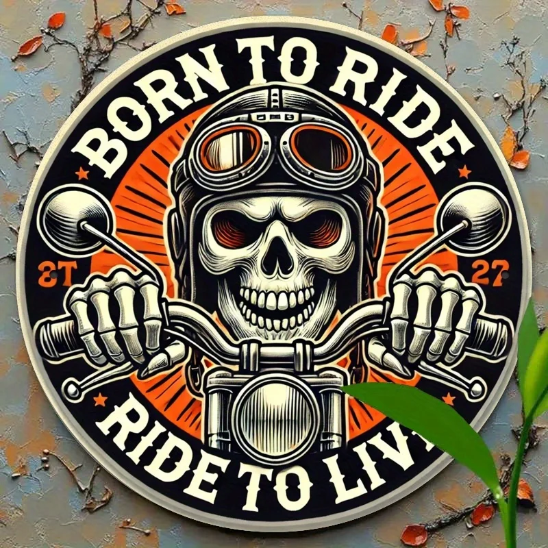 1pc Vintage Motorcycle Skull Metal Tin Sign, 19.81x19.81 cm Iron Wall Hanging Plaque, Multipurpose Home & Garden Decor, No Elect