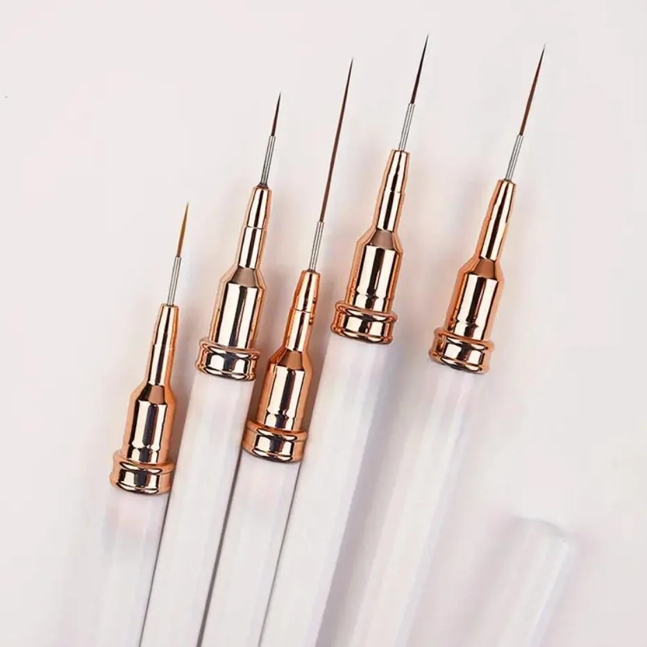 プロのネイルアートブラシセット,超微細,UVジェル,ドローイングペン,細い線,7mm, 9mm, 11mm, 15mm, 25mm, 5個
