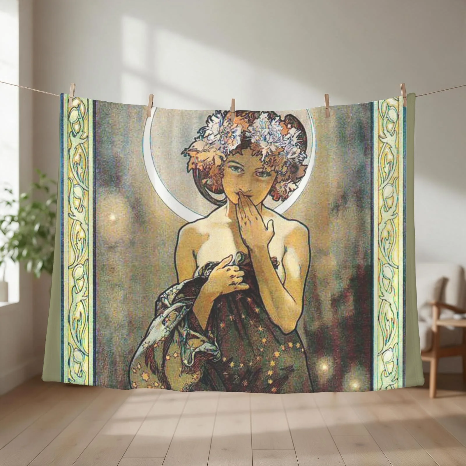 HD. The Moon and the Stars, (number 1 from serie of 4) by Alphonse Mucha (1902) HIGH DEFINITION Throw Blanket