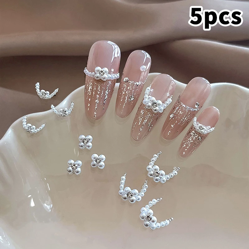 

5 шт. жемчужный цветок 3d подвески для дизайна ногтей с плоской задней частью бусины детали аксессуары для ногтей шарик цветок стразы украшения