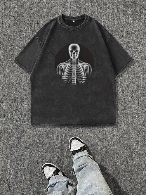 Street Personality Washed Man Skull Printing Short Sleeve T-shirt Is Comfortable Leisure Loose Coat Restoring Ancient Ways