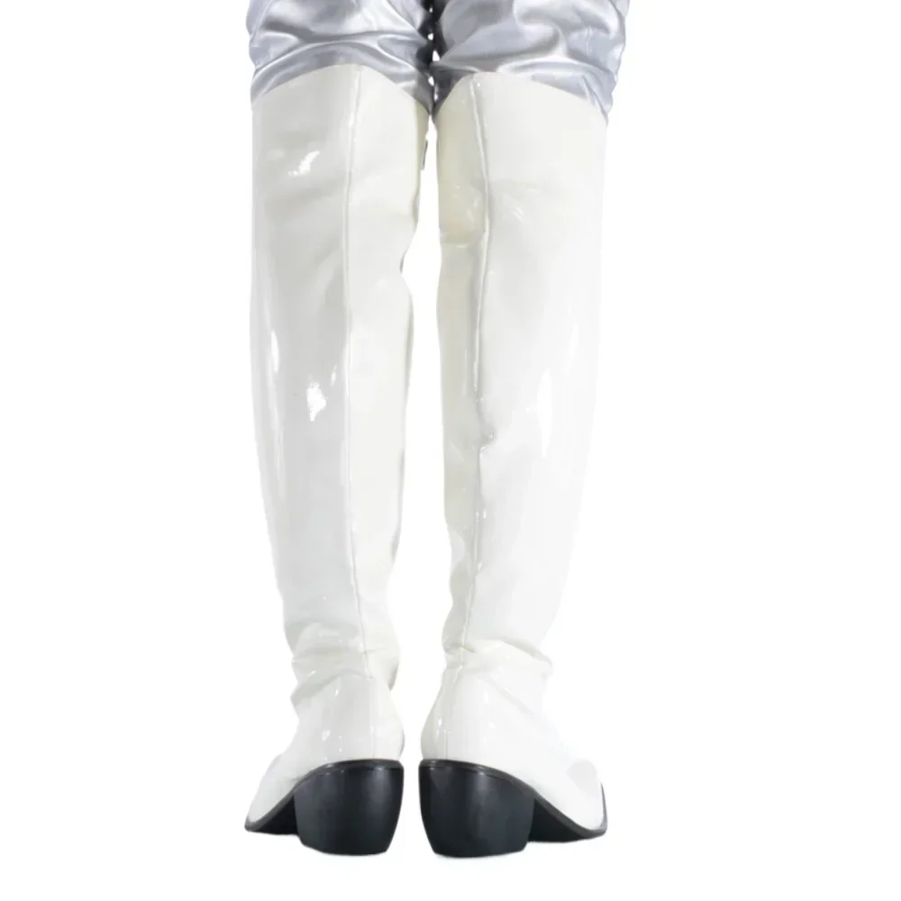 Fashion Men Patent Leather Over The Knee Boots Chunky Heel Thigh High Stretch Pointed Toe Dressy Shoes Western Riding Boots Zip view 4