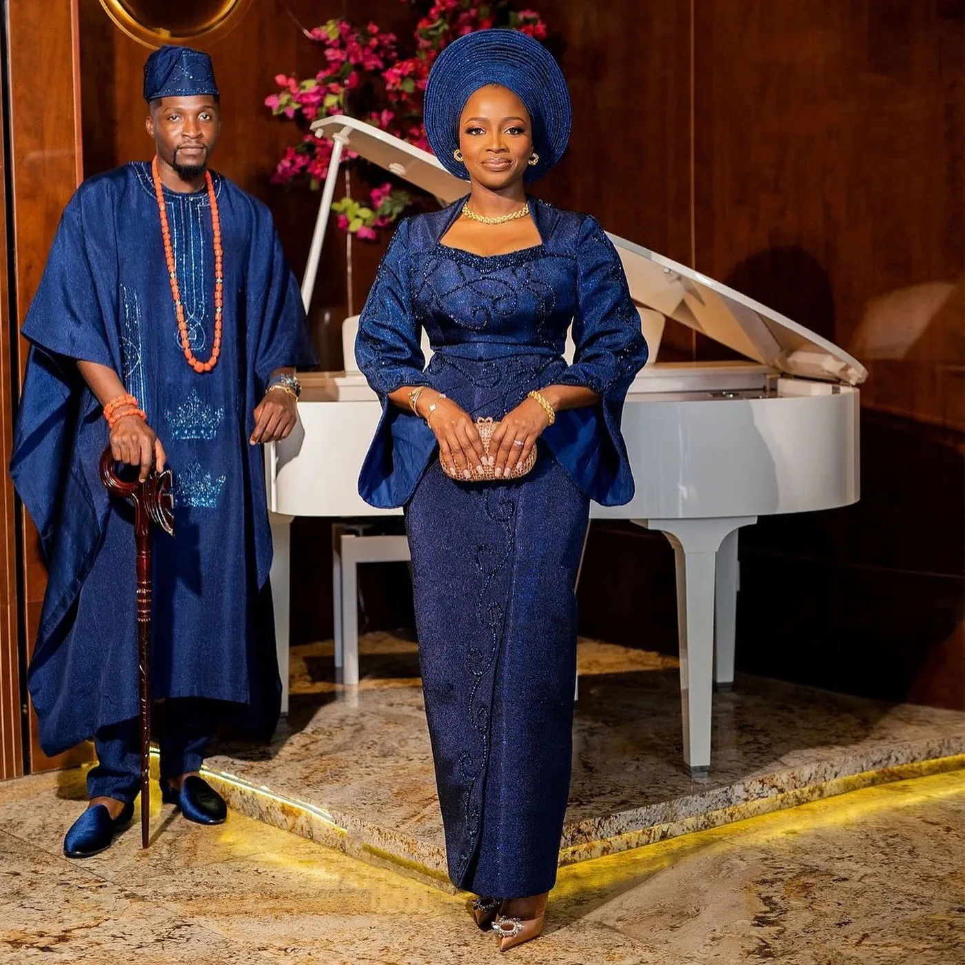 Vestido de noche azul marino con cuentas de encaje, vestido de segunda recepción de boda nigeriana, vestidos de novia de boda tradicionales africanos Aso Ebi