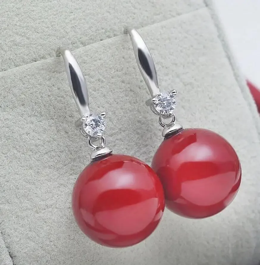 Mother of Pearl Grey shell Pearl Earrings small fresh red Fine Earrings