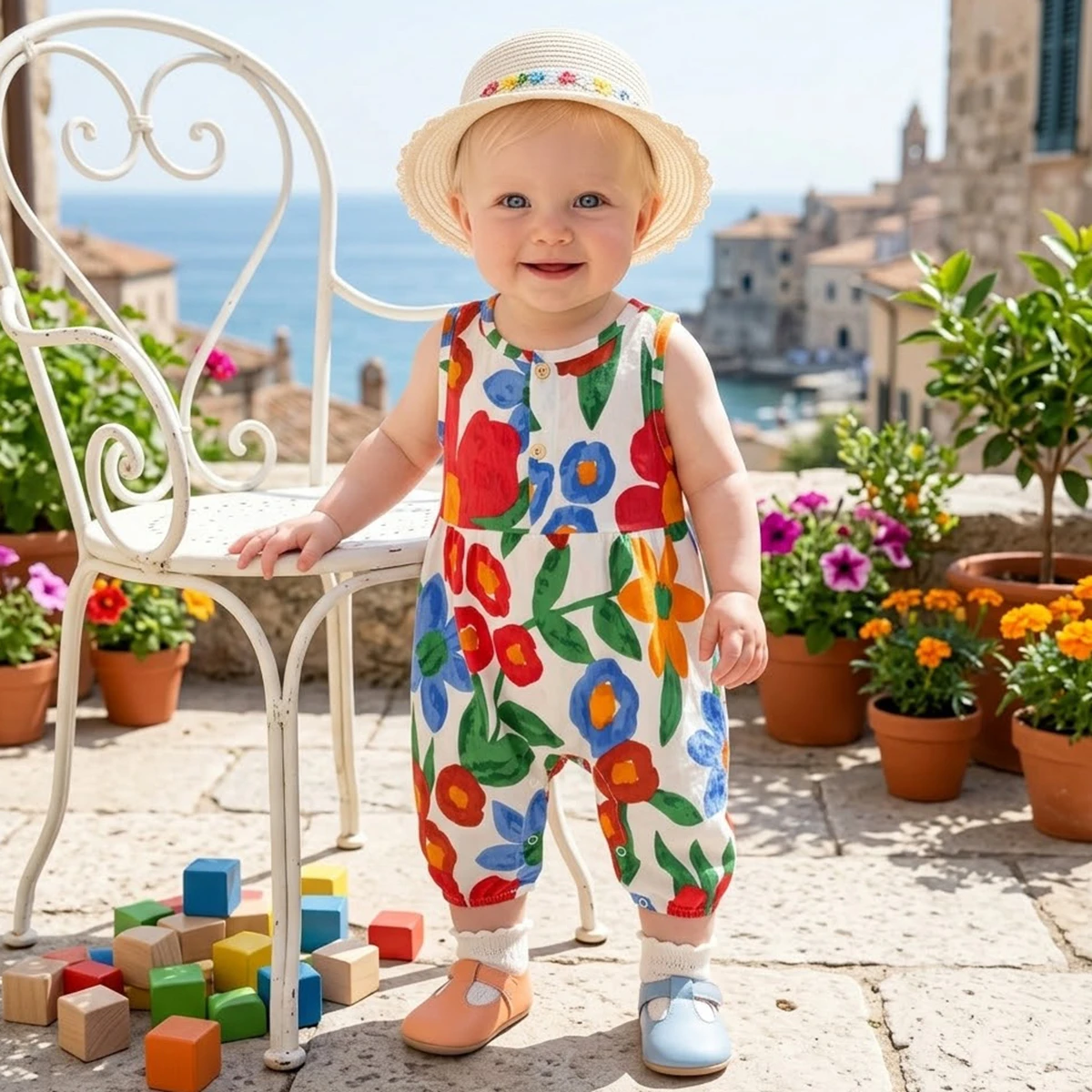 Bedruckte Jumpsuits für Babys, Blumenmuster, Sommer-Strampler aus Baumwolle für Kleinkinder