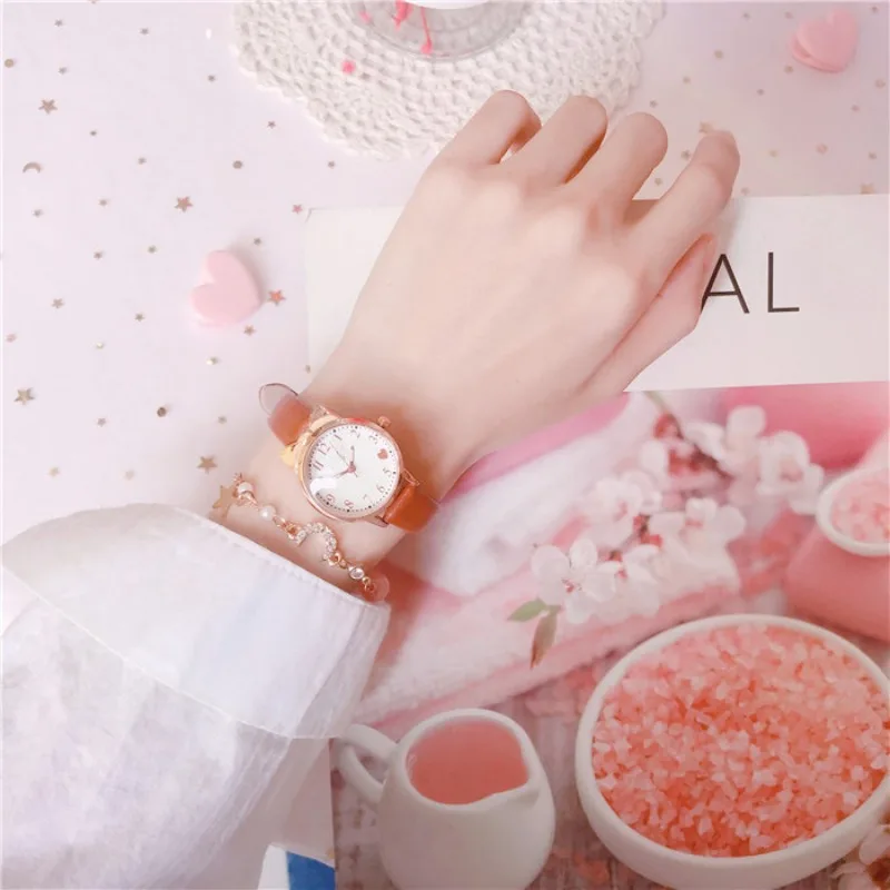 Fashion Adults Kids Love Digital Dial Children Watch Set Leather Strap Quartz Watches Kid Girls Clock Children Gift Watch