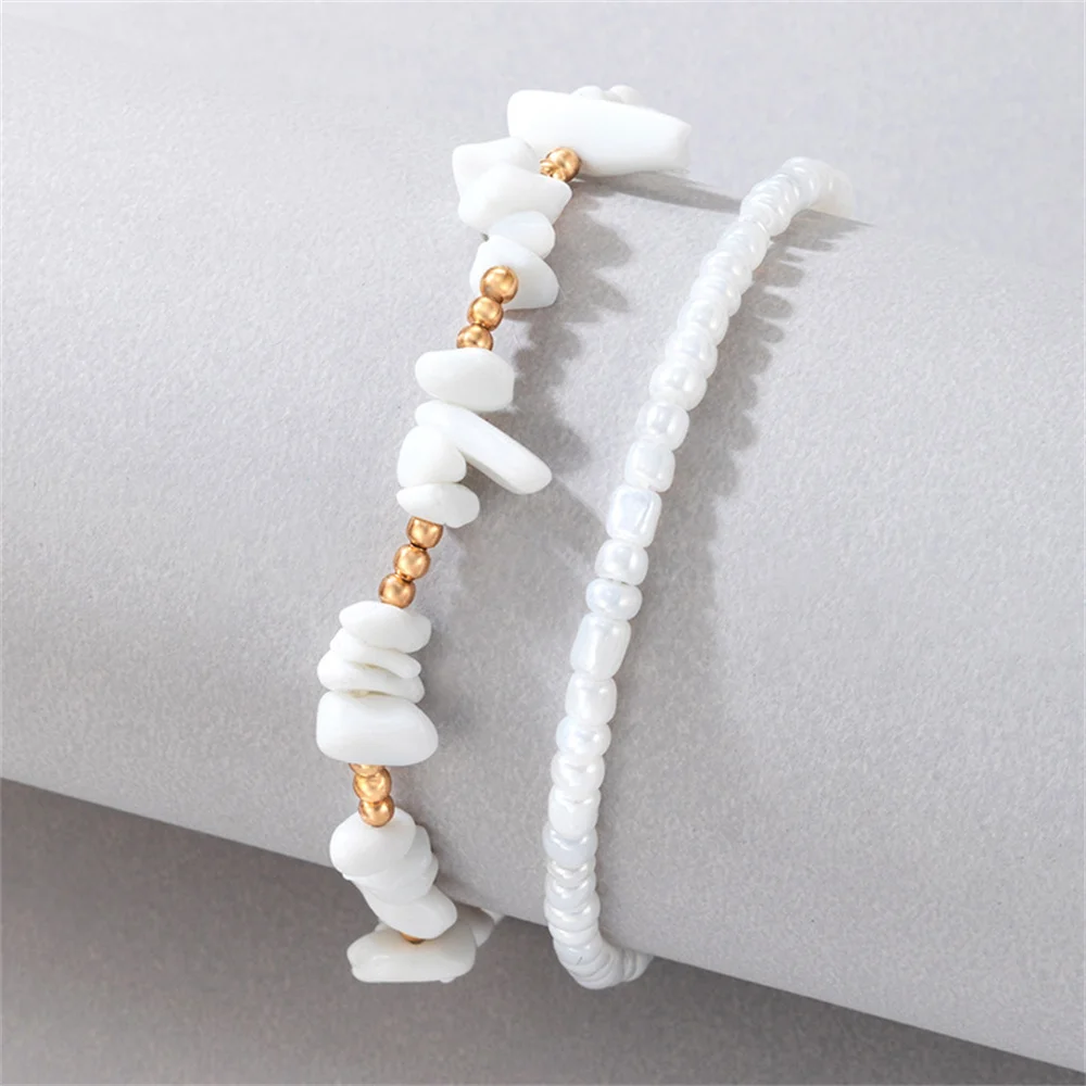 Fashion Beach White Stone Gold Bead Artificial Pearl Feet Chain Anklet For Women Female Vintage Sexy Adjustable Jewelry