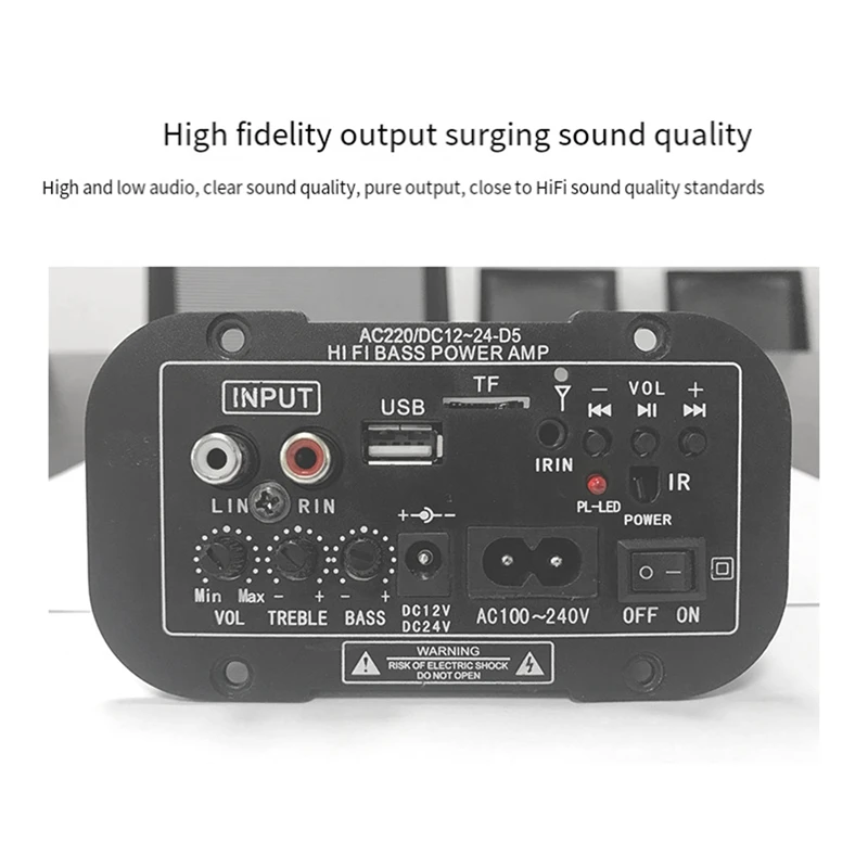 12V 24V Bluetooth Amplifier Board HIFI Bass Amplifier Board FM Subwoofer 30-120W For 10Inch Subwoofer Speaker Durable (EU Plug)