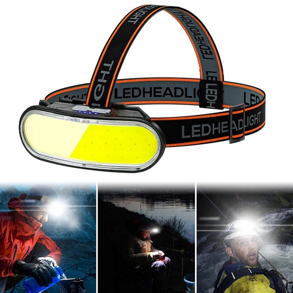 COB LED Floodlight Head Lamp 5 Modes Outdoor Head Flashlight Power Display Powerful Headlight Torch for Outdoor Camping Running