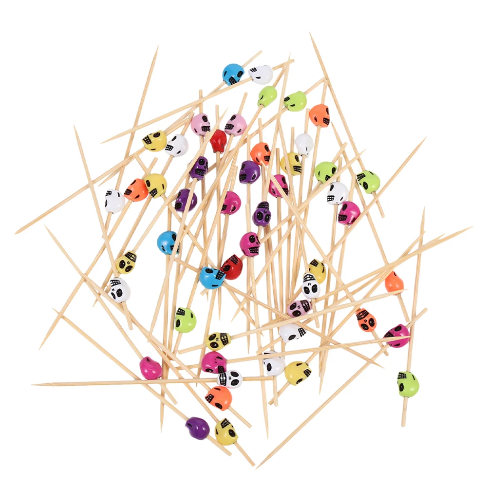 

Skull Bamboo Stick Food Skewer Fondue Skewers Fruit Picks Forks Party Fruits Toothpick