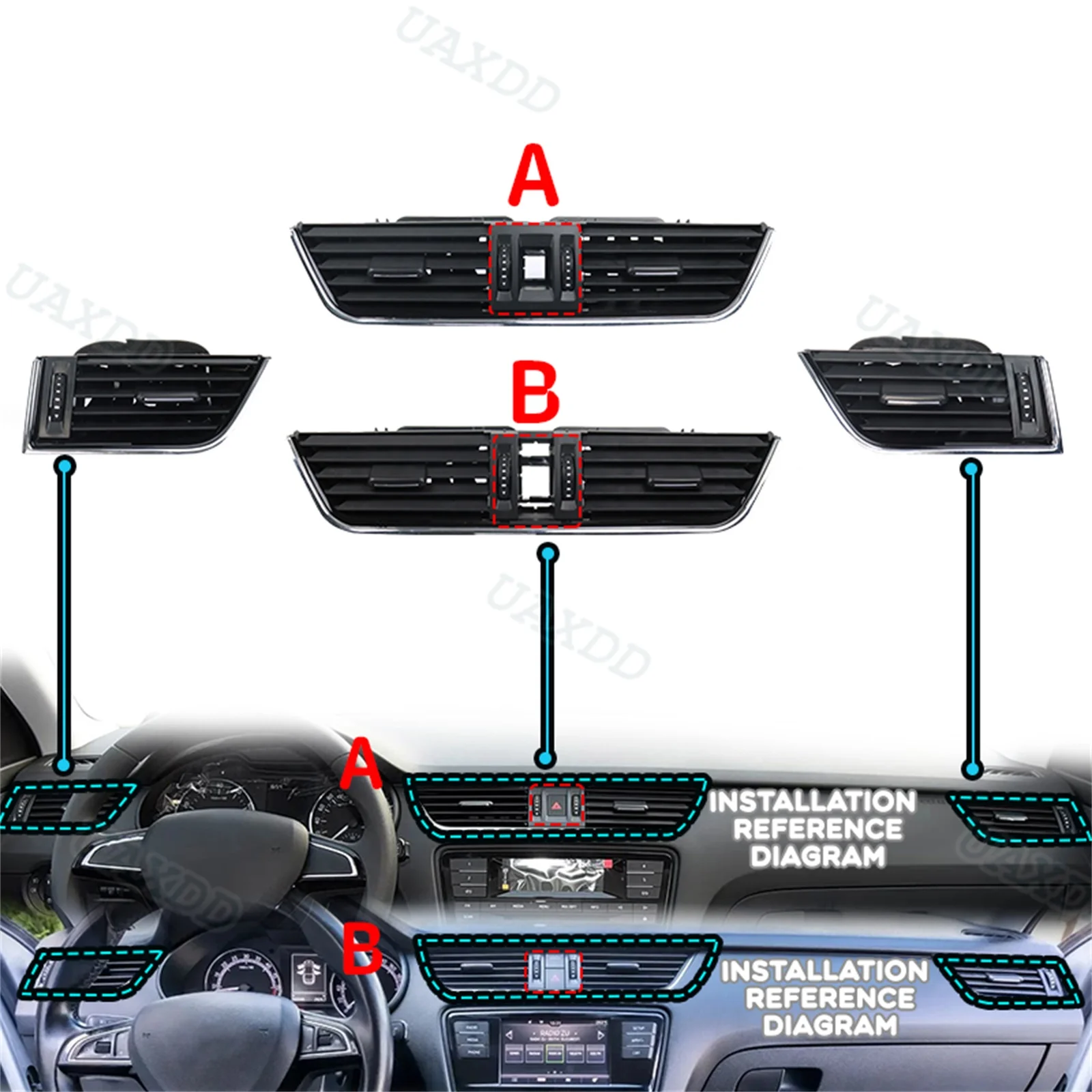 Parts Automotive ventilation For 2015-2020 Skoda Octavia Air Conditioning assembly grille equipment car vent HVAC outlet 2Din AC