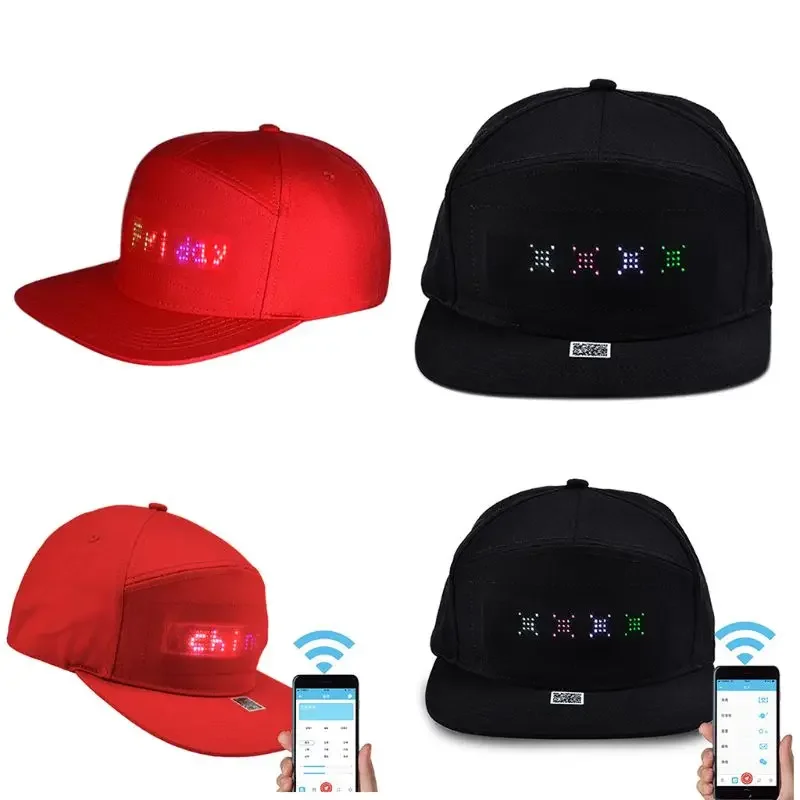 Unisex LED APP Controlled Baseball Hat Scroll Message Display Board Hip Hop Street Cap