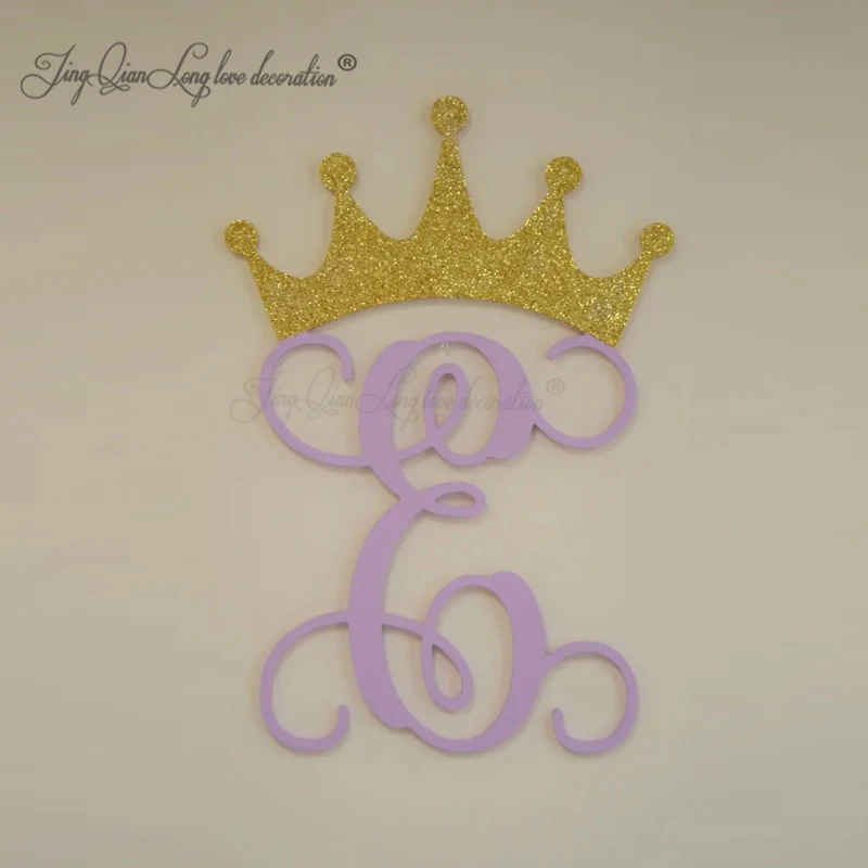 Custom Princess Crown Monogram Cutout, Single Letter with Princess Crown, Glittered Crown Letter, Princess Nursery Decor, Decor
