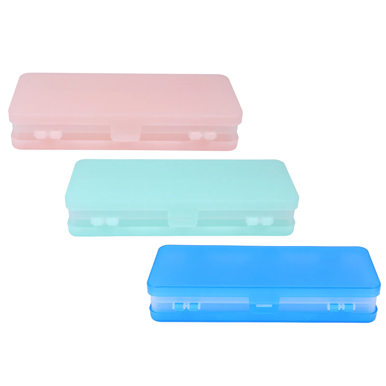 3Pcs Double-Sided Pencil Case Translucent Eco-Friendly Plastic Pen Box for Students Office Sleek Edge Design Multi-Functional