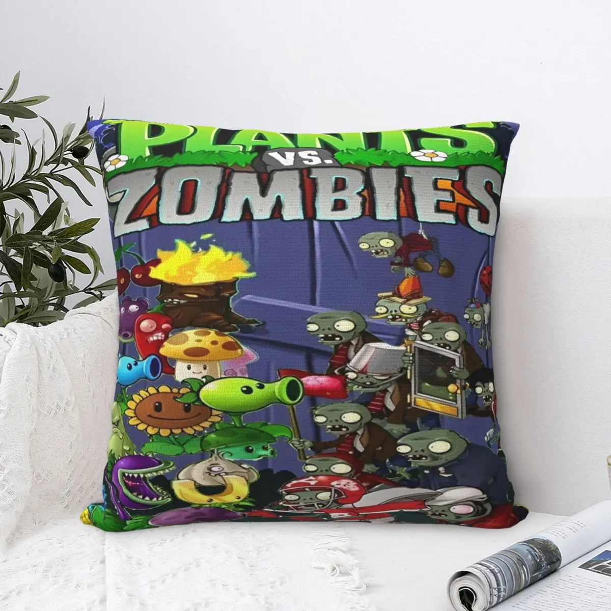 Home Decorations Plants-vs-Zombie Cartoon Games Game Pillowcase Merch Pillow Cover Zippered Multi-Size