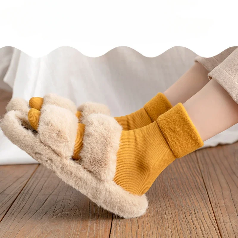 Winter Models of Mid-calf Vertical Stripes Snow Socks Solid Color Japanese Stacked Socks Warm Padded and Thickened Floor Socks