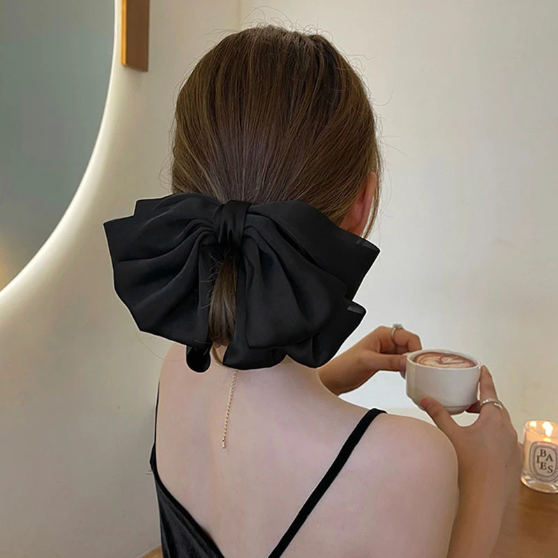 Fashion Bow Ribbon Elegant Hair Clips For Women Large Simple Solid Satin Bowknot Retro Headband Hairpins Hair Accessories Girls