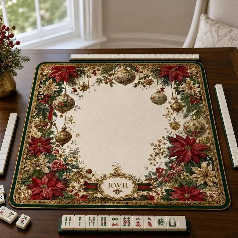 Christmas Winter Snowman reindeer Printed Decor Mahjong Table Mat Anti-Slip Noise Reduction for Table Game Playing Room Decor