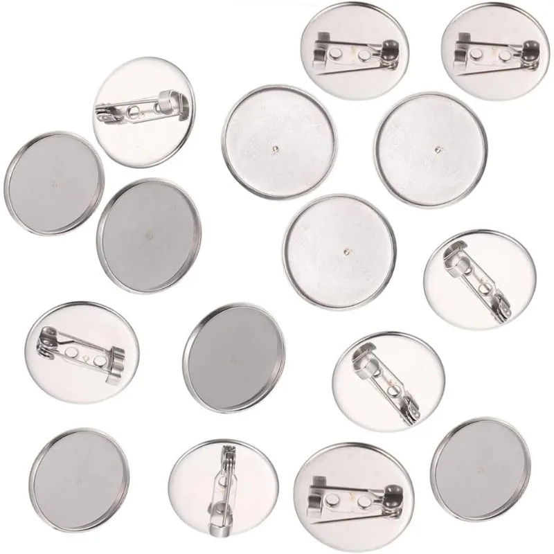 100pcs 15mm/20mm/30mm Silver Brooch Clasps Pin Disk Base Disc Blank Thicken Cabochon Trays for Badge DIY Jewelry Craft