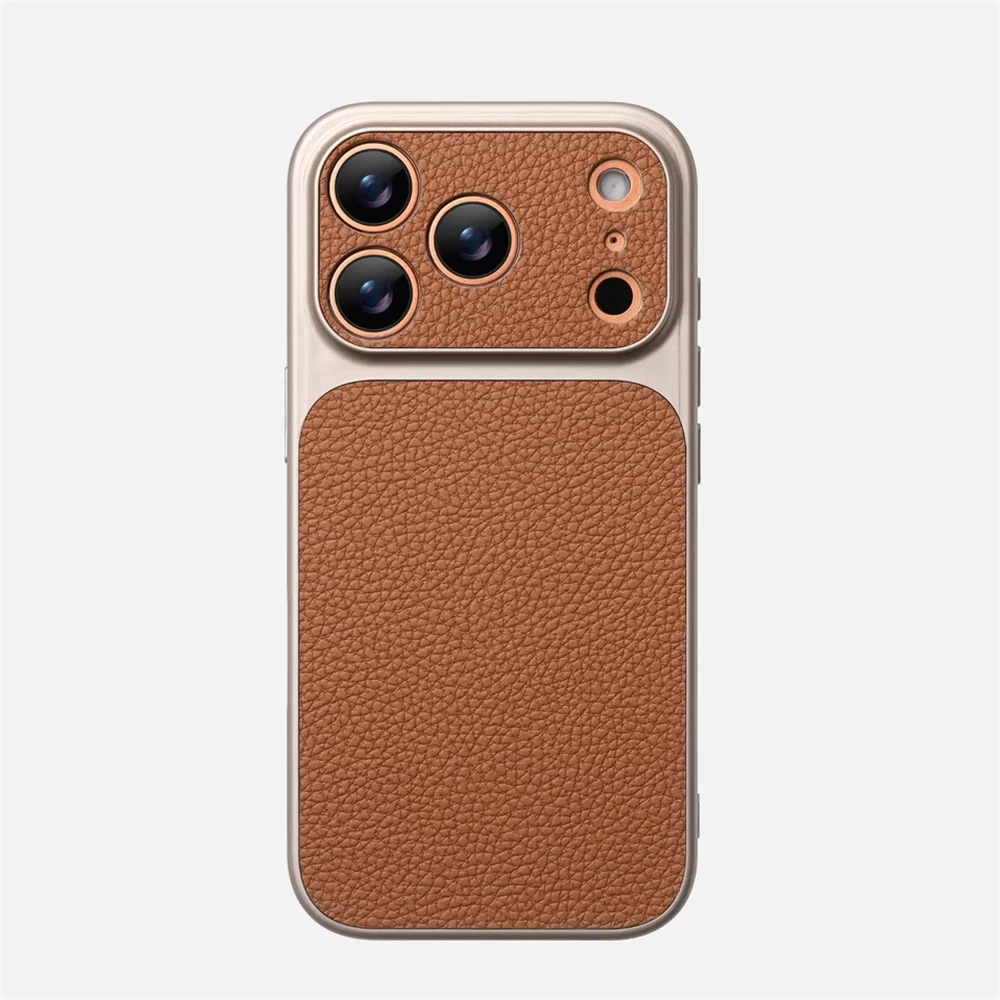 Luxuriöse Lychee-Textur Leder Matt Hartschale für iPhone 17 Pro Max 16 15 14 13 12 ProMax mit vollständigem Linsenschutz Rückabdeckung