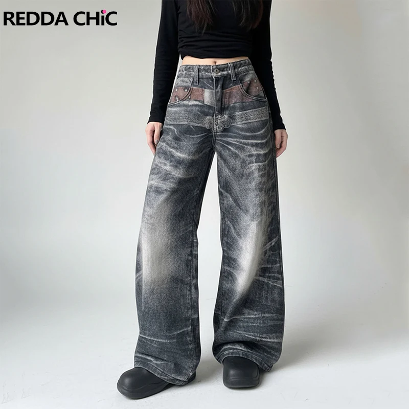 REDDACHiC Grunge Printing Boyfriend Jeans Women Skater Vintage Do Old Straight Baggy Denim Pants Going Out Hiphop Streetwear