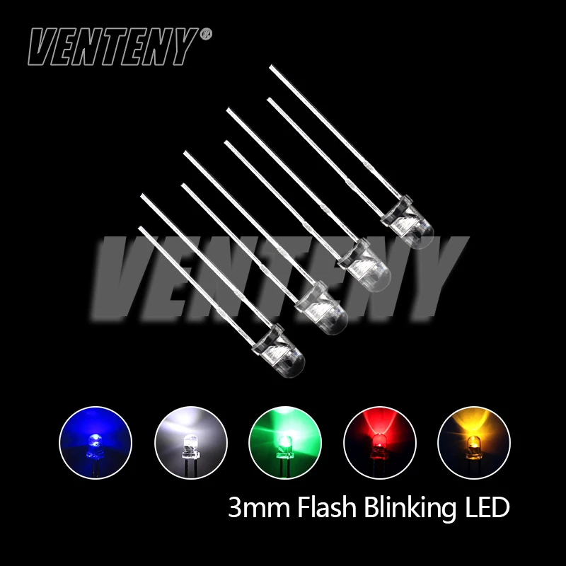 50pcs 3mm White Green Red Blue Yellow Light-Emitting-Diode Automatic Flashing LED Flash Control Blinking 3 mm LED Diode 1.5HZ