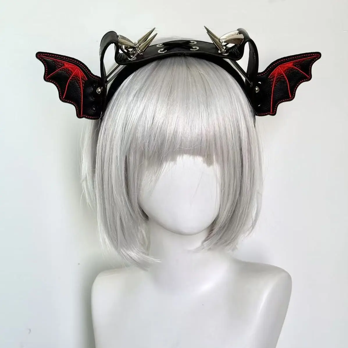 하라주쿠 고딕 펑크 악마 날개 헤어 후프 리벳 가죽 KC 헤드밴드 여성 Y2K 소녀 펑크 스타일 할로윈 코스프레 액세서리