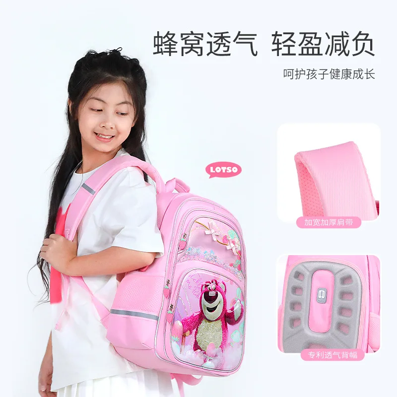 

2025 Disney Lotso Girl School Bag Grade 1-6 Primary Student Shoulder Orthopedic Backpack Large Capacity Water Proof Mochilas