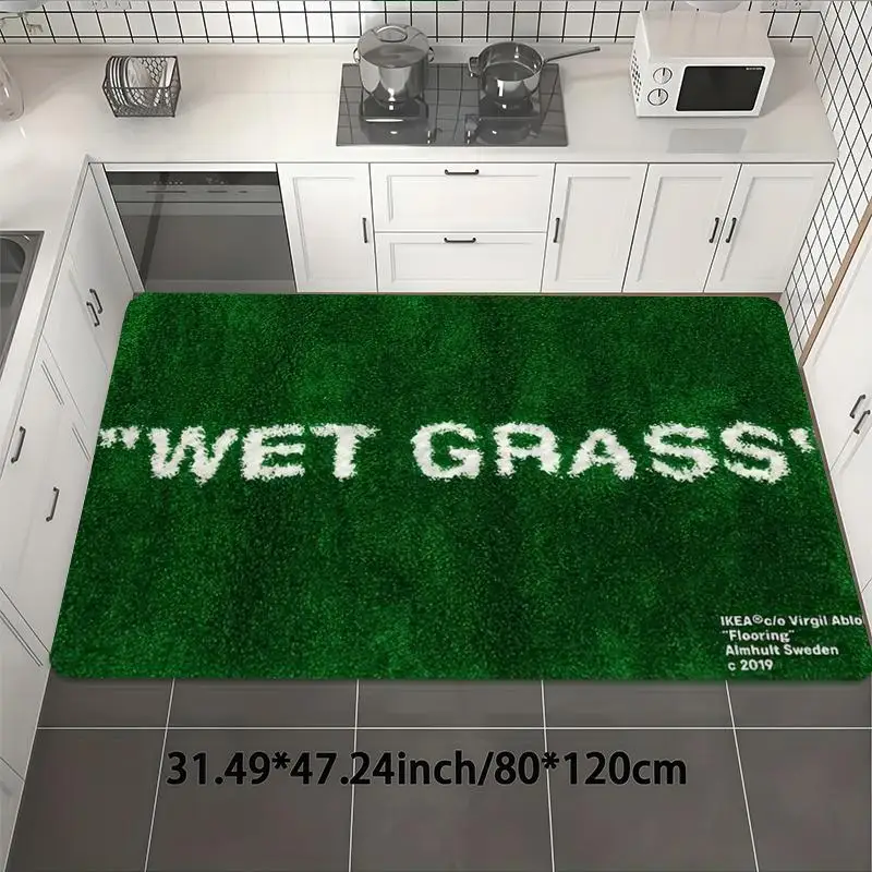 VIKAMA Light Luxury WET GRASS Green Floor Mat, Entrance Foyer Mat, Bathroom Anti Slip Mat, Bedroom Bedside Blanket Home Decor view 5