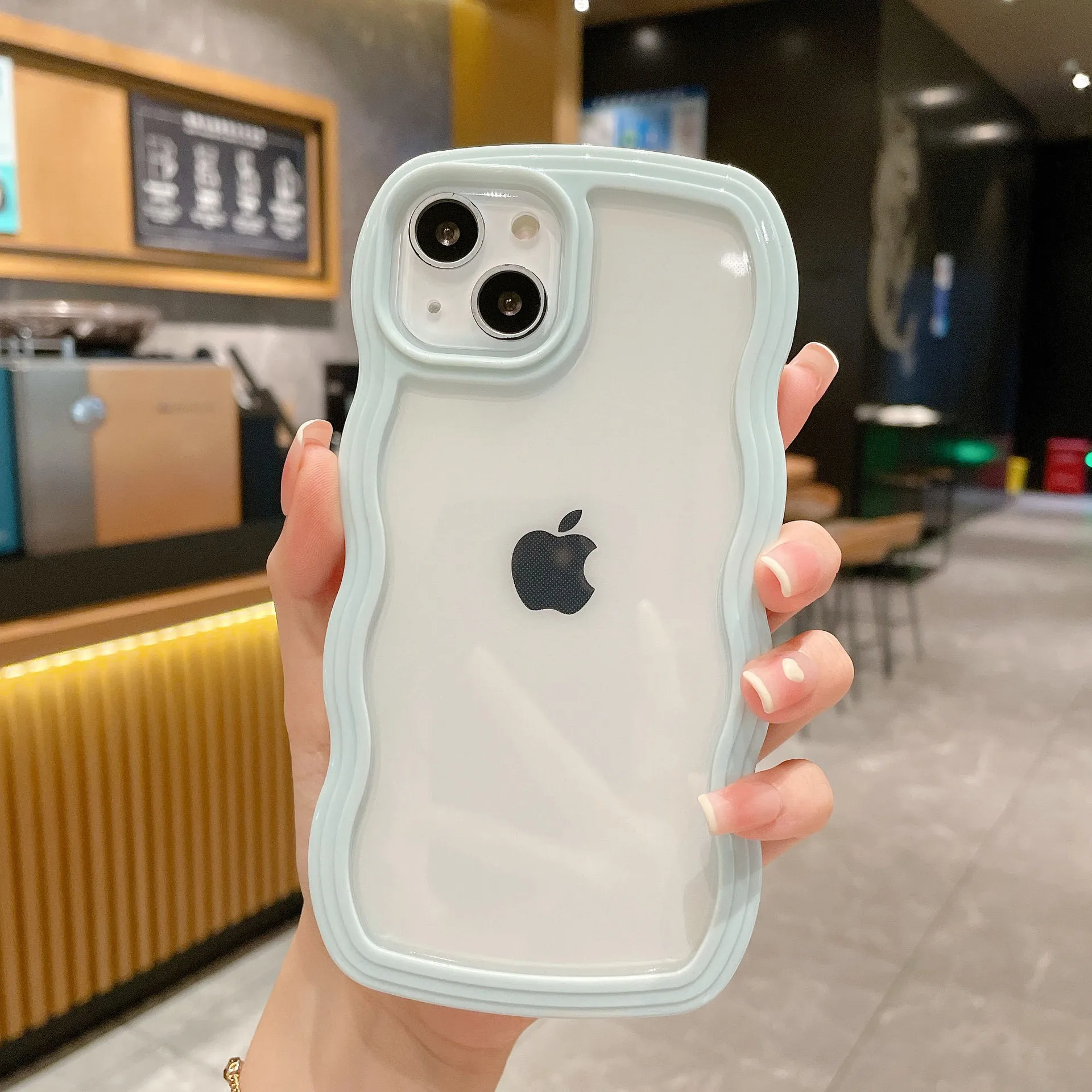 Transparent Phone case is simple for iPhone15 14 13 12 11 Pro Max XR Plus protective cover new candy color frame two-in-one wave