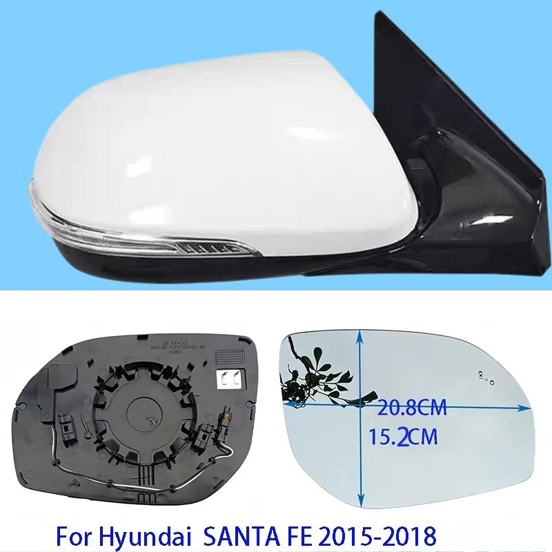 

For Hyundai Grand SANTA FE 2015-2018 Side Mirror Replacement Lens Blind Spot Heating White Glass Waterproof Anti-Fog Auto parts