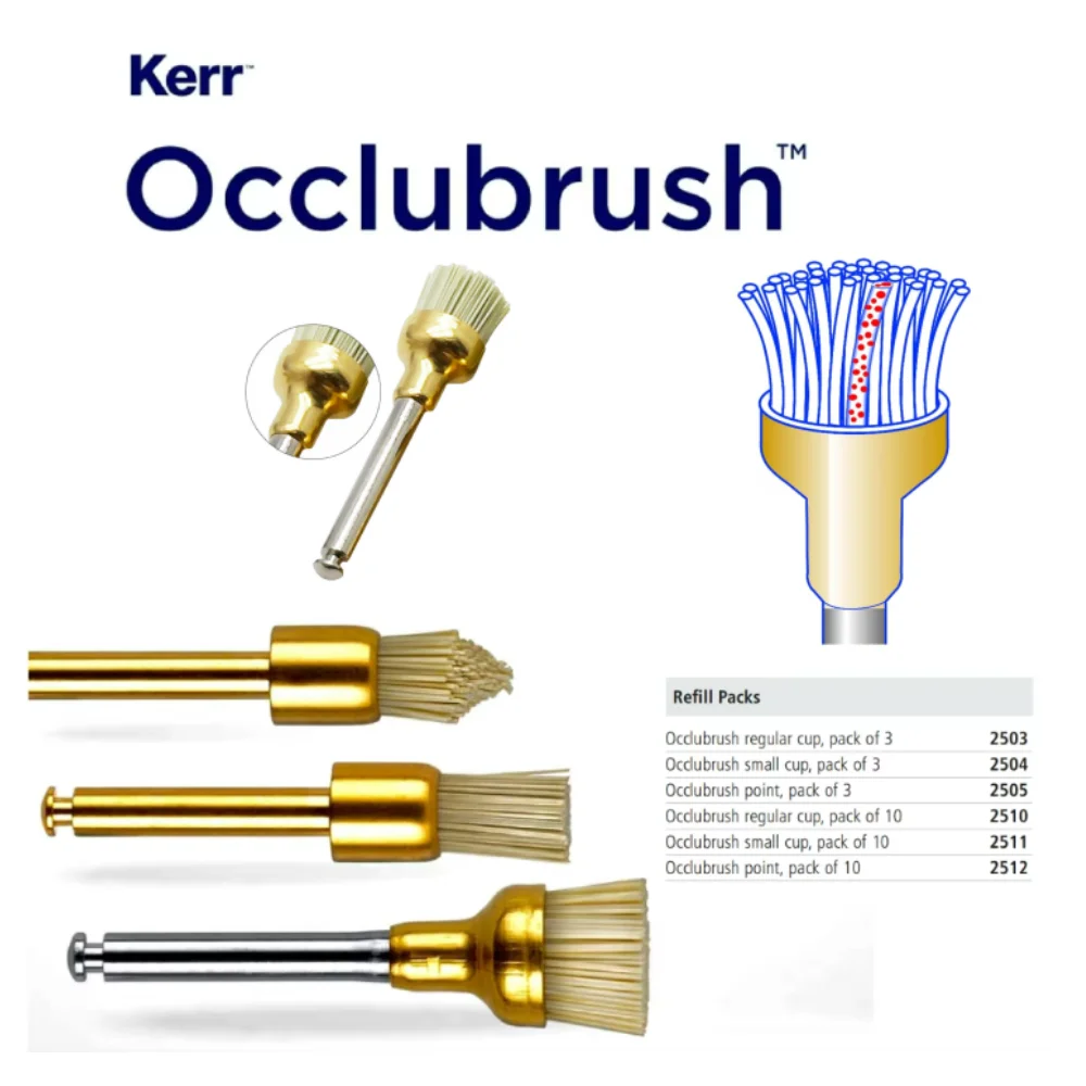 

10Pcs/Box Dental Kerr Occlubrush Polishing Brushes Regular Cup/Small Cup/Point Low Speed Bending Machine Polishing Brush
