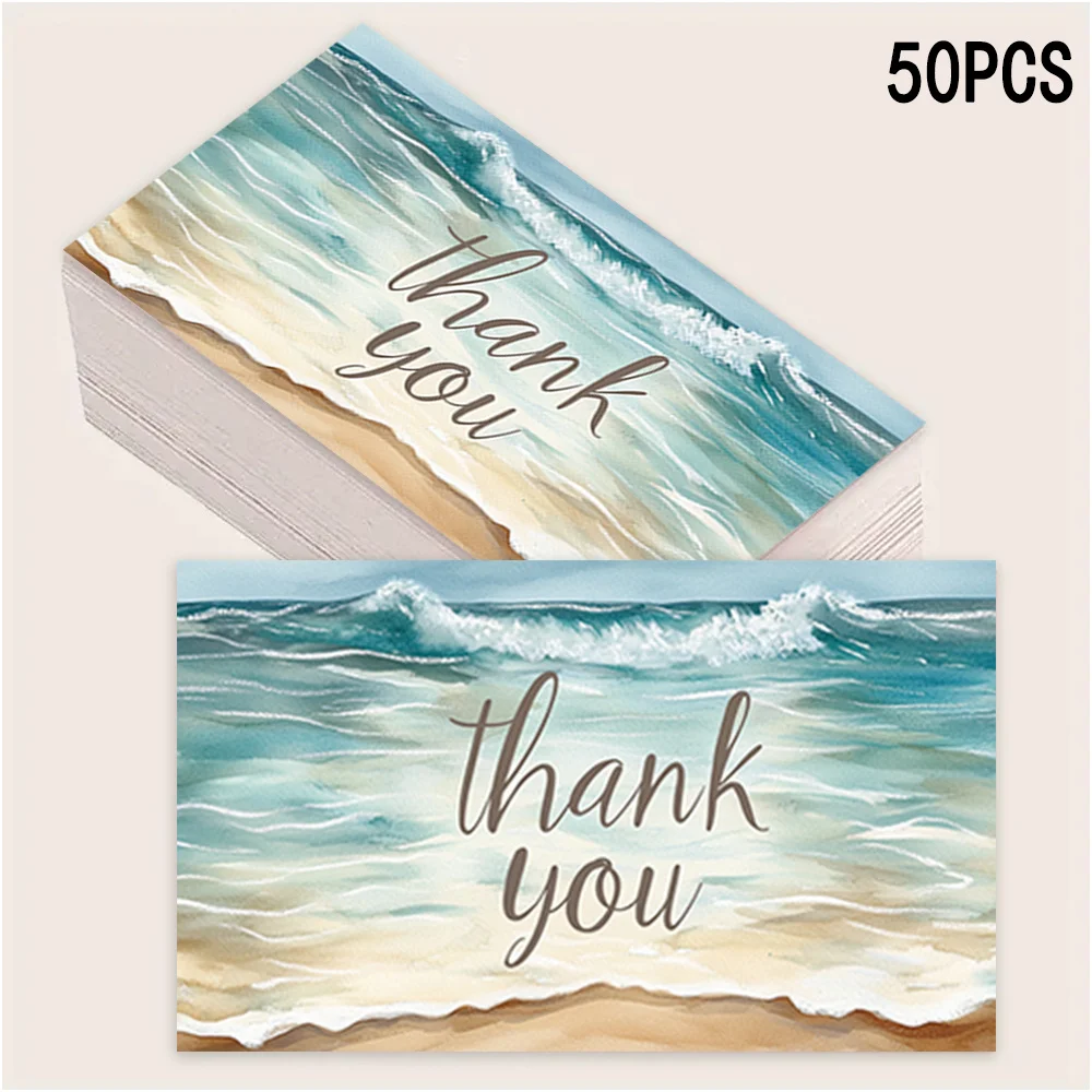 50PCS Wave Beach Thank You Cards, Small Business Cards, Gift Packaging Labels, Anniversary and Bridal Party Gift Thank You Cards