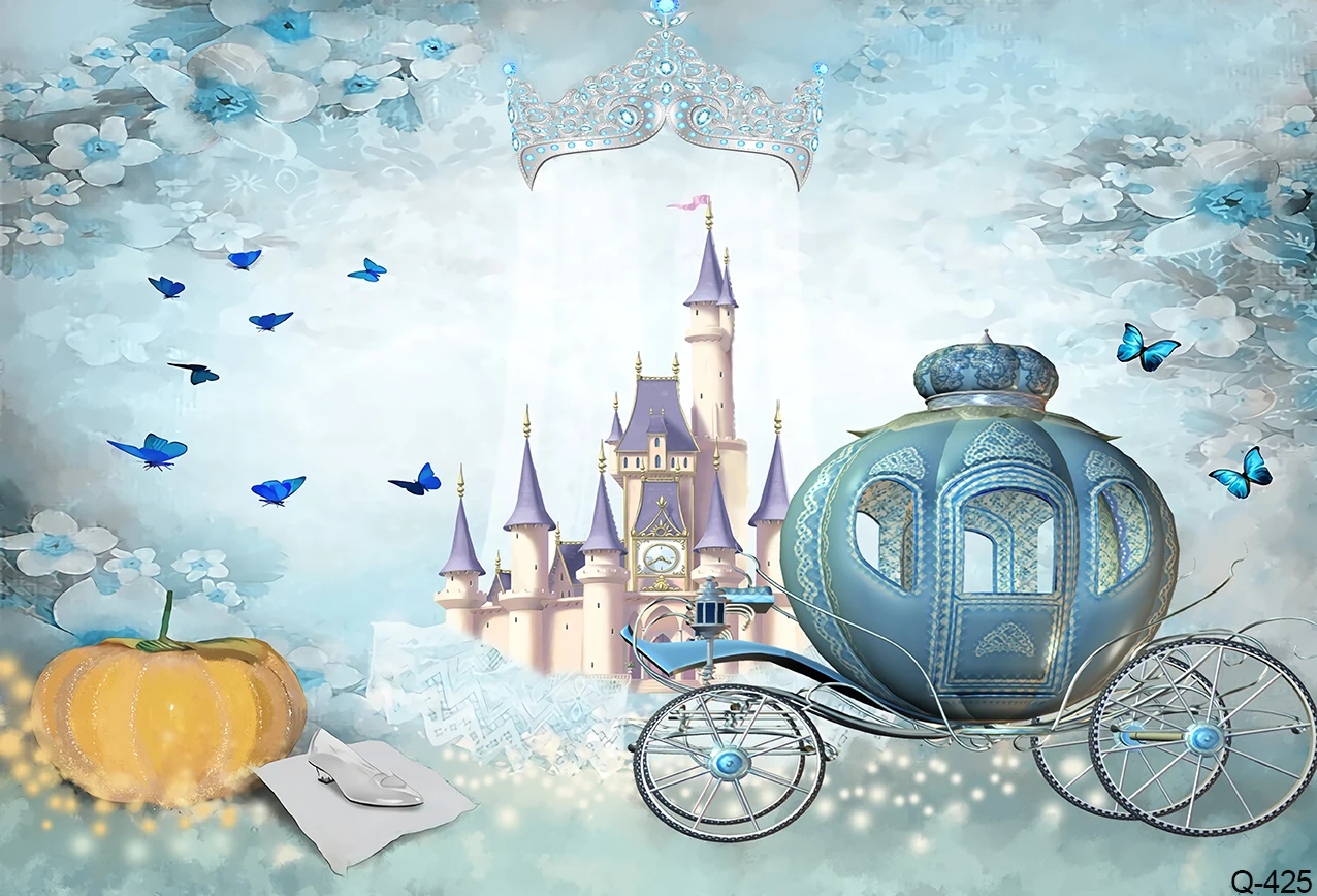 Pumpkin Carriage Photography Backdrop for Cinderella Fairytale Party Lights Horses Snow Night for Kid Princess Photo Decoration