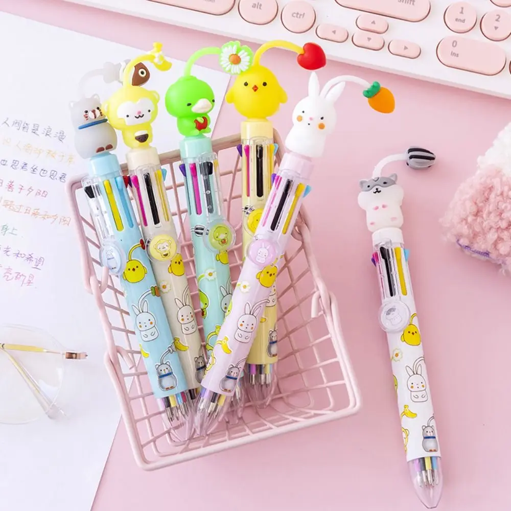 Kawaii 8 Colors Ballpoint Pen Cartoon Creative Animal Pendant Ballpoint Pen Three-dimensional Chick Monkey