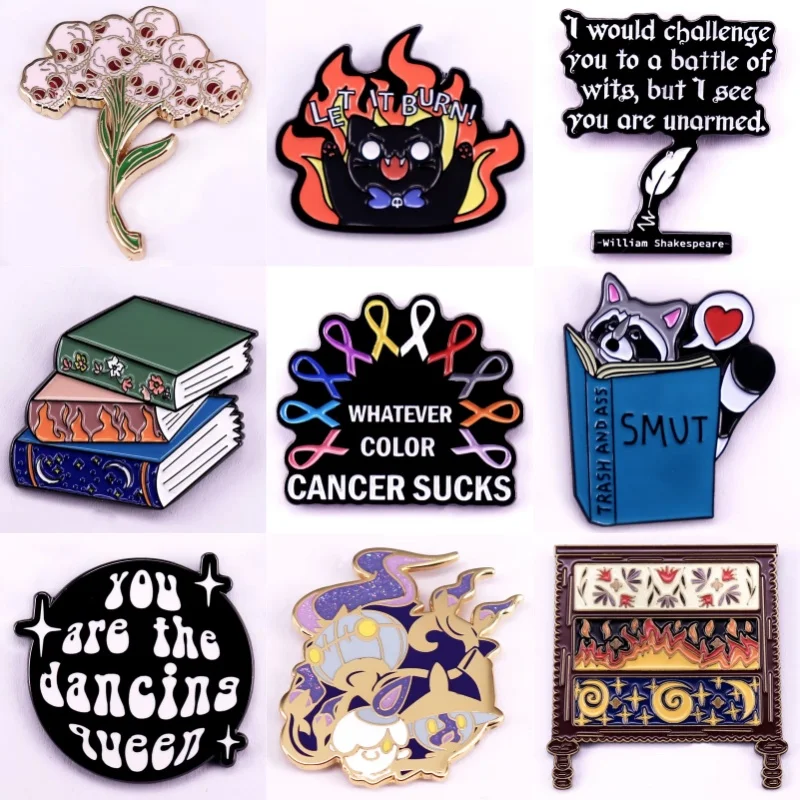 

Peace Dove Pins Cat Cancer Sucks Statue of Liberty Badges Books Ribbon Enamel Brooches Wedding Gifts