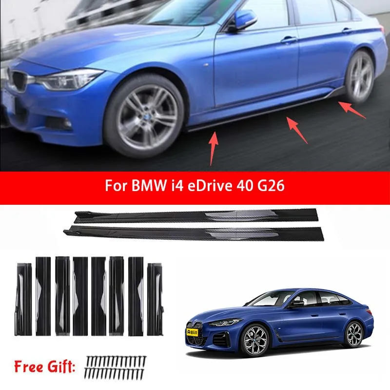 For BMW i4 eDrive 40 G26 Car Side Skirt Splitters Extended Side Spoiler Sport Body Kit Bumper Lip Modified Parts 8Pcs