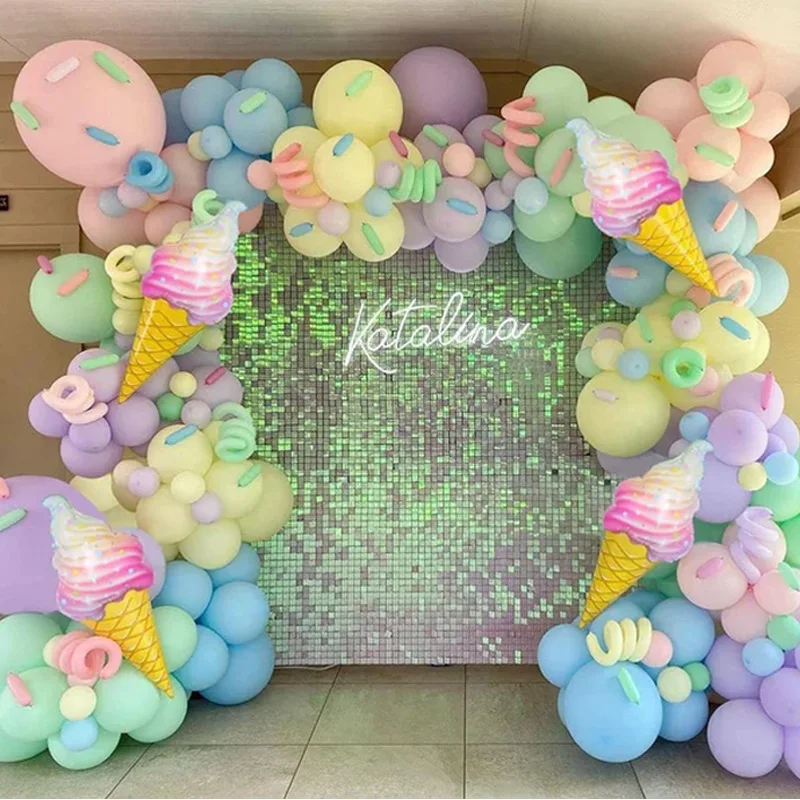 143pcs Mutilcolor Balloons Garland Arch Kit Ice Cream Foil Balloon Girl Boy Baby Shower Princess Birthday Party Decoraton