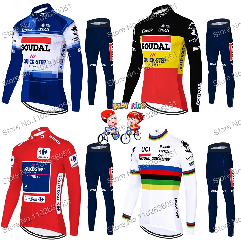 Kids Soudal Quick Step 2024 Cycling Jersey Set Long Sleeve Clothing Boys Bicycle Pant Suit Children Road Bike Shirts MTB Outfits