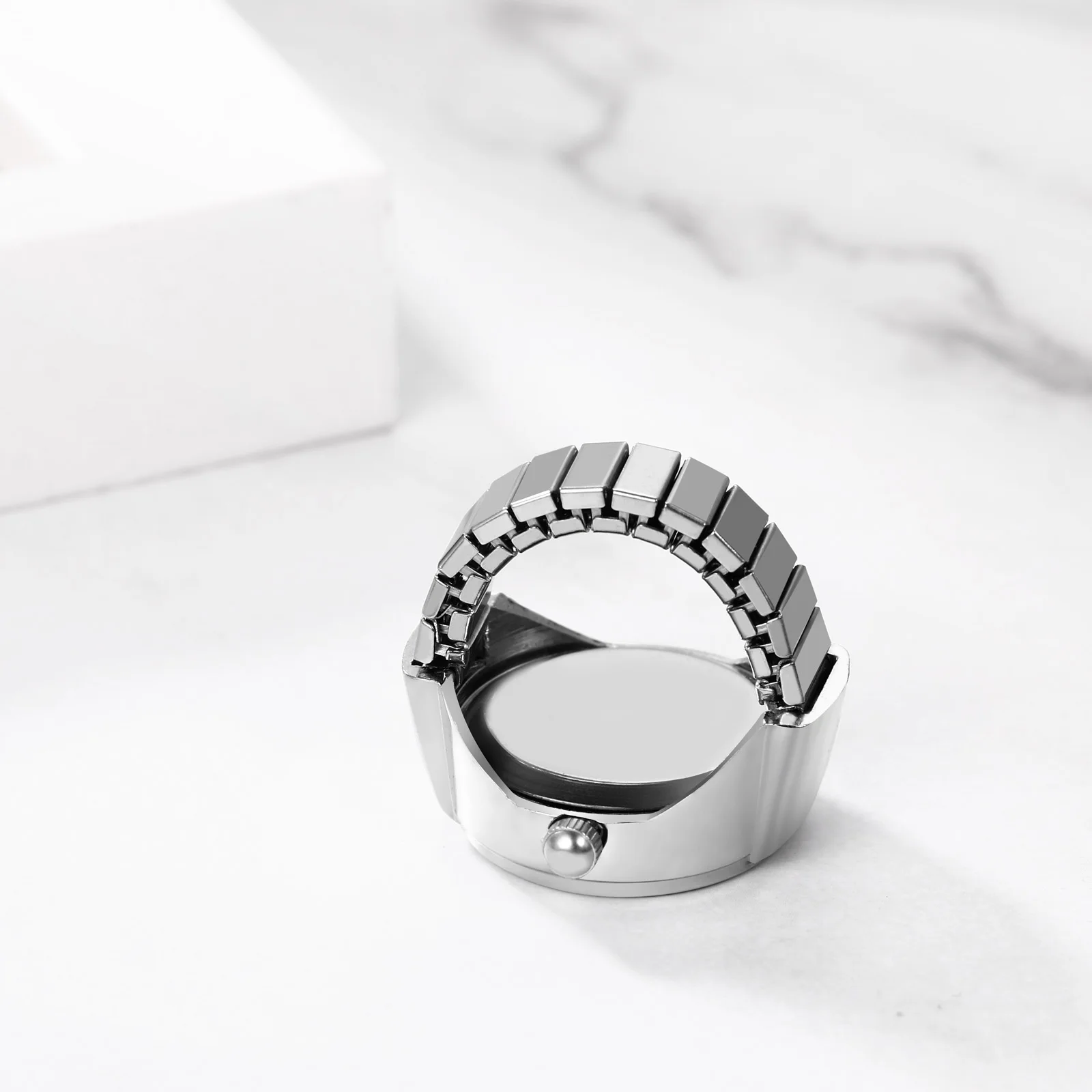 LANCARDO Fashion Cute Circular Dial Quartz Analog Finger Ring Watch Creative Elastic Band Stainless Steel for Women Men Couple