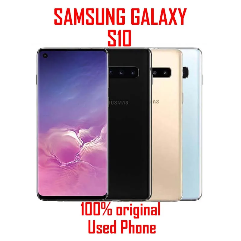هاتف سامسونج جالاكسي S10 G973U1 G973F 4G بشاشة 6.1 بوصة وذاكرة وصول عشوائي 8 جيجابايت وذاكرة قراءة فقط 128 جيجابايت وبصمة الإصبع Snapdragon855 ثماني النواة هاتف ذكي أصلي