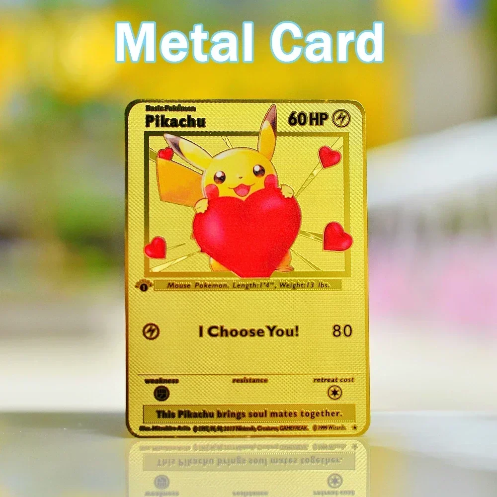 Pokemon Card Metal Pokémon Letters Eevee Vmax Charizard Pikachu Gx Arceus Golden Iron Vstar Cards Anime Games Toys Kids Gifts