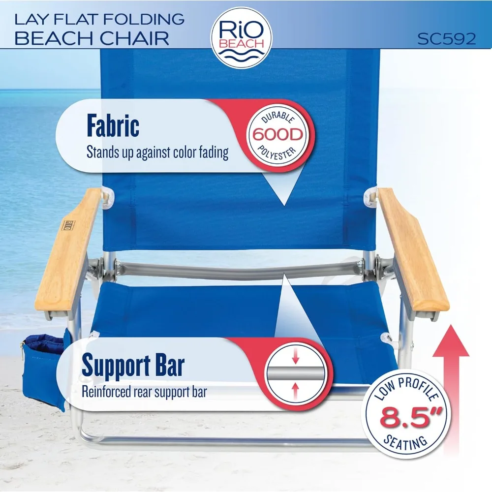 beach Classic 5-Position Lay-Flat Folding Beach Chair, 30.8