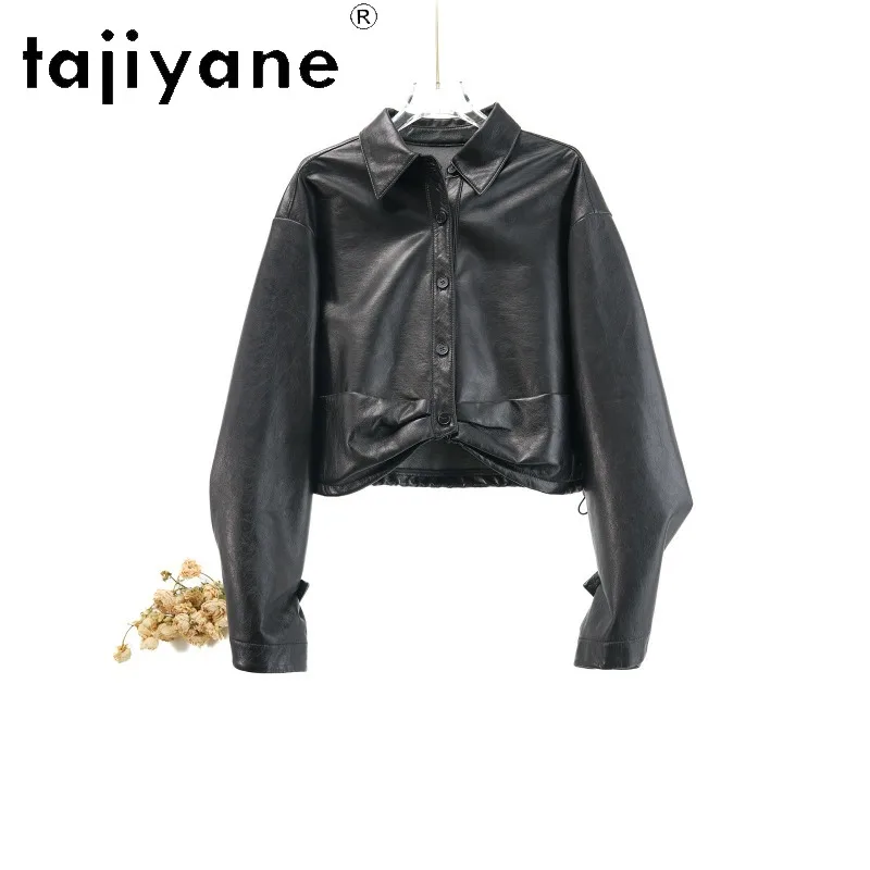 TAJIYANE Sheepskin Genuine Leather Jacket Woman Cropped Leather Coat Composite Denim Jacket for Woman Clothing Fashion 가죽자켓 2026