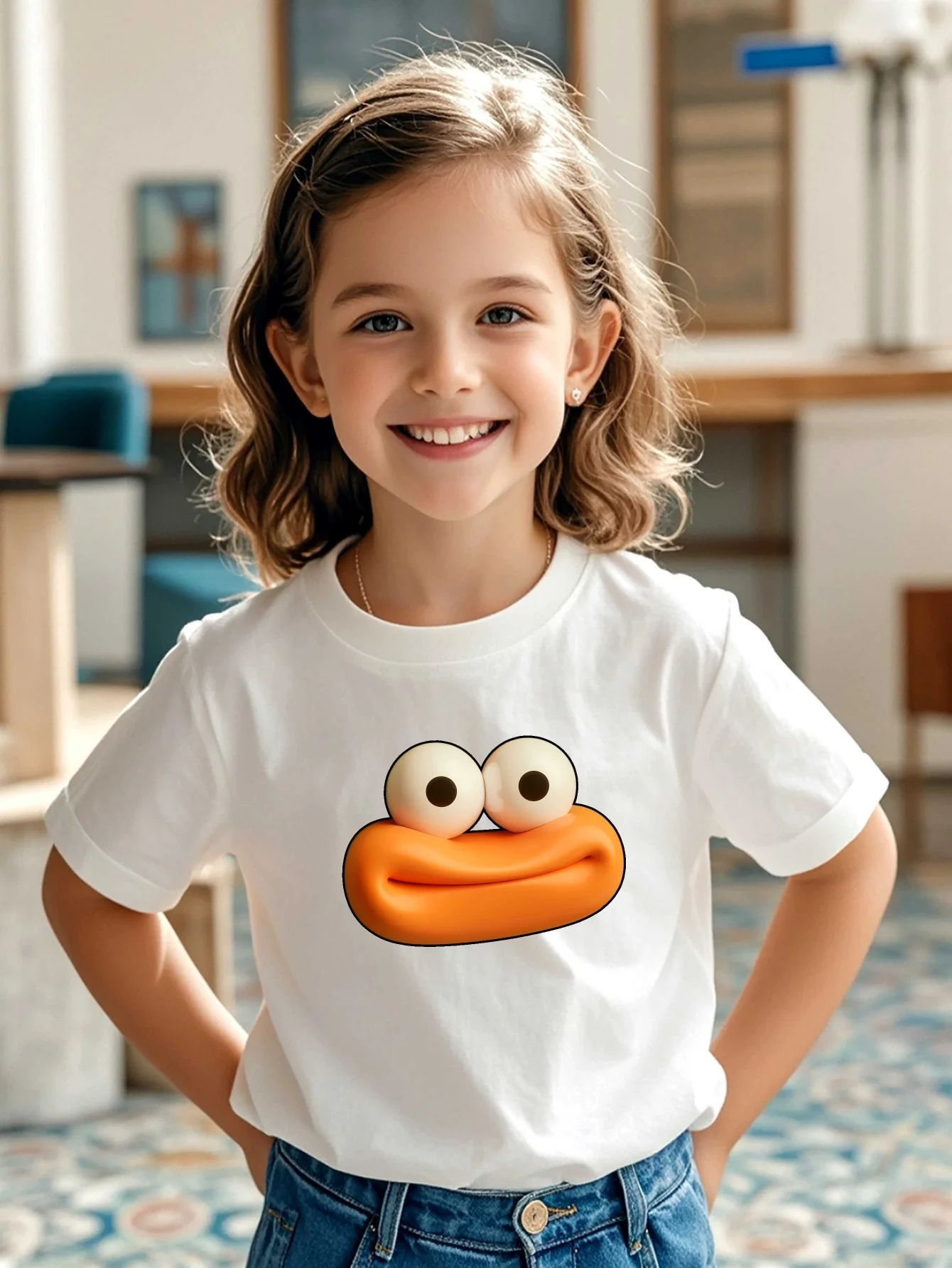 Family Matching T Shirt Cute 3D Smiling Face Graphic Print Short Sleeve Cotton Tee For Boys Girls Kids Daily Casual Wear