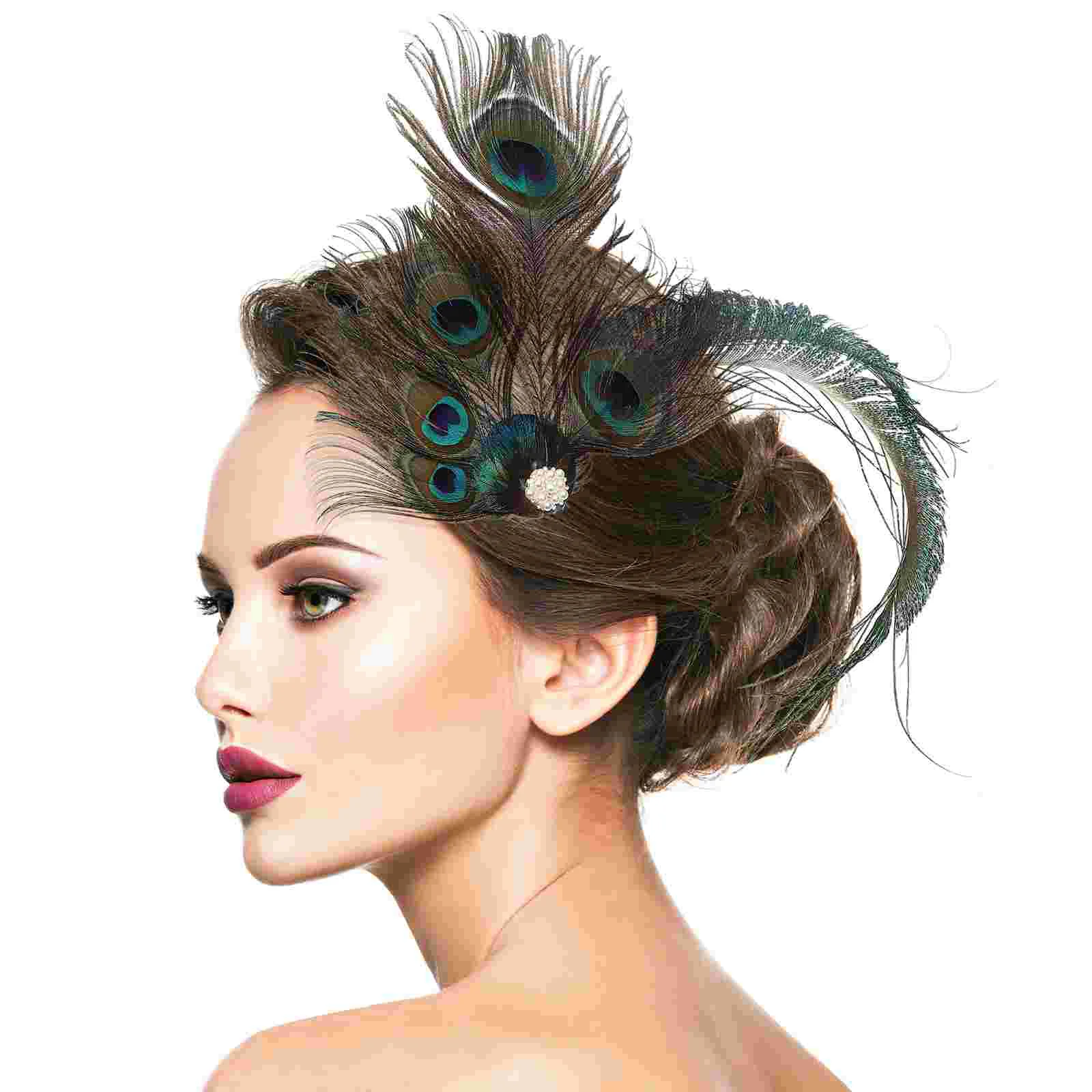 

Barrette Hair Clip Peacock Fascinator Ribbons Accessory for Wedding Barrettes Hairpin Retro Nationality Bridal Headdress