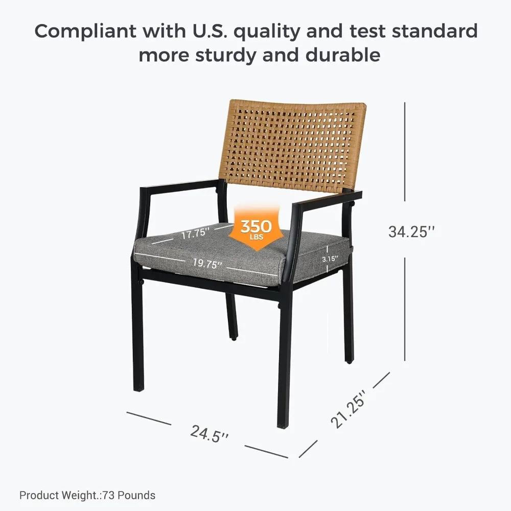 outdoor dining chair set of 4, 4 pieces patio dining chairs, stackable wicker chairs set with cushions armrest for restaurant,